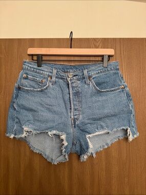 Levi's Distressed High-Waist Denim Shorts - Light Blue